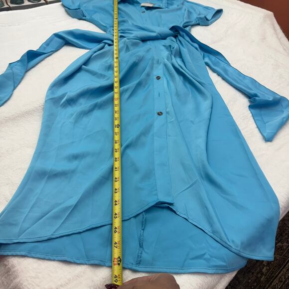 NWT BTFBM Blue Button-Down Ruched Midi Shirt Dress Size L Belted Office Career - Picture 11 of 11